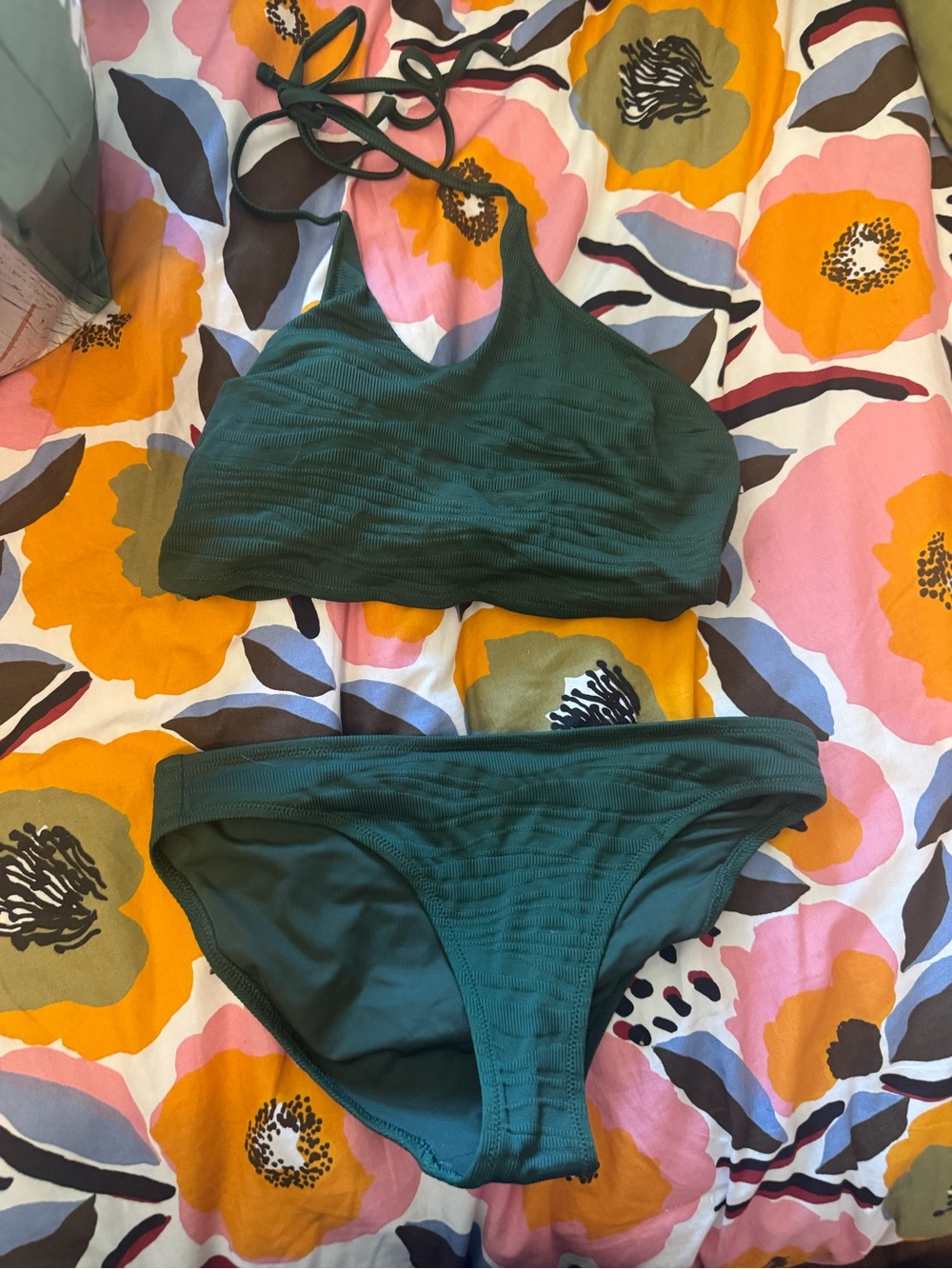aerie Dark Green Ribbed Halter Bikini Set